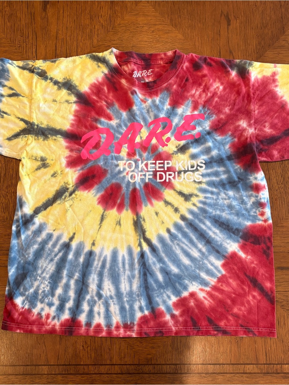 DARE Short-Sleeve Tie-Dye Tee in Red, Yellow & Blue